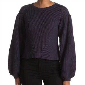 NEW Maisie Peter Bishop Sleeve Pullover Knit Sweater Crew Neck Navy Blue Medium